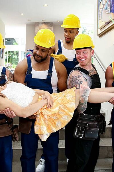 Naughty Petite Asian Babe Mochi Mona Gets Fucked By Five Construction Workers Image #1